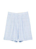 Peserico Check-Pattern Linen Shorts — Light Blue