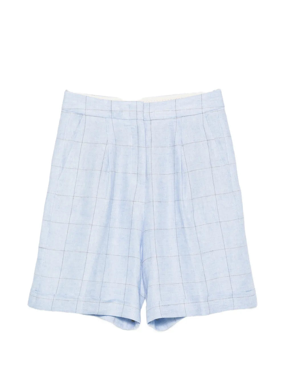 Peserico Check-Pattern Linen Shorts — Light Blue