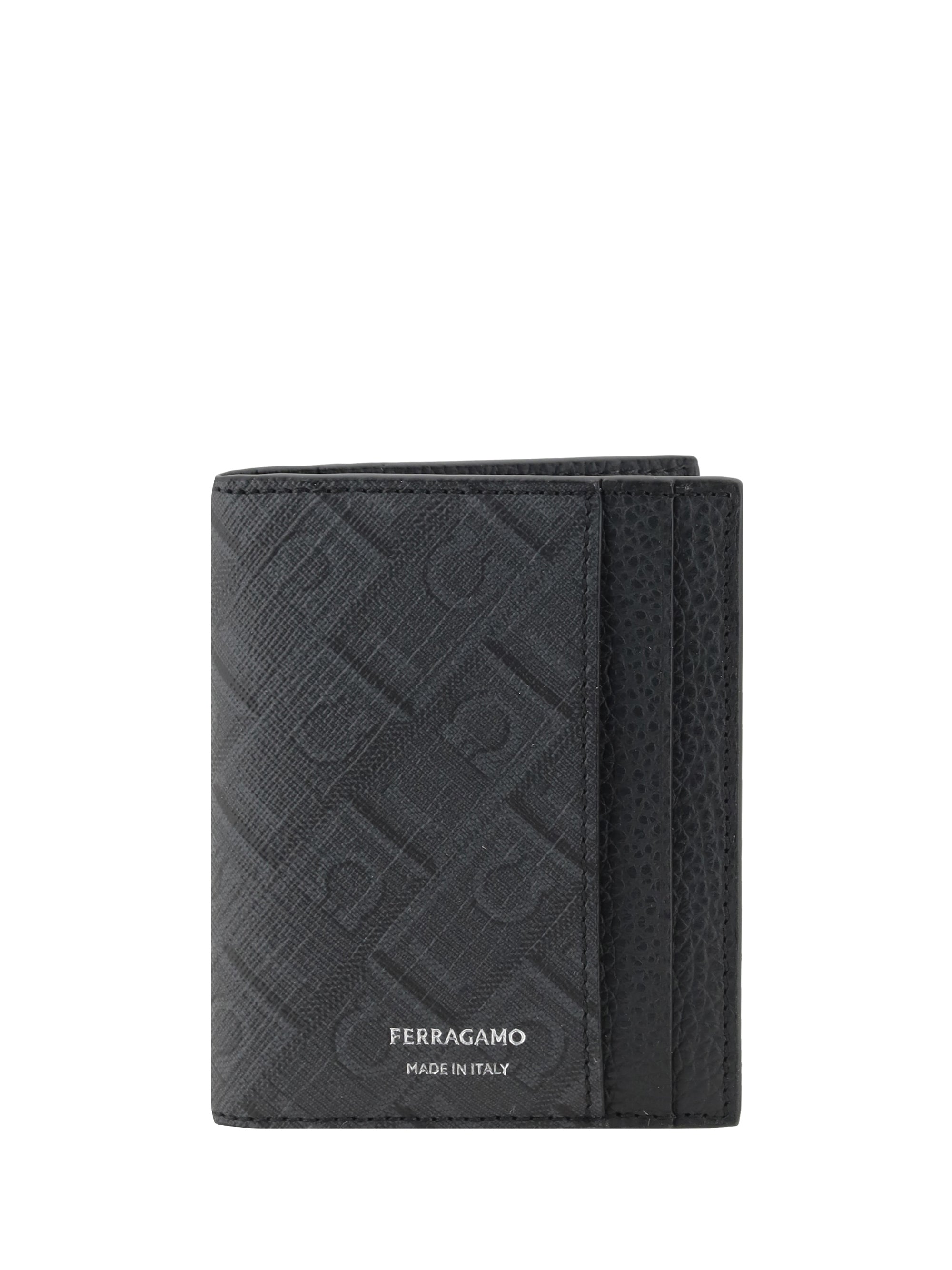 Ferragamo Logo-Embossed Bifold Leather Wallet — Gray