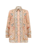 Zimmermann Floral-Print Silk Blouse — Peach