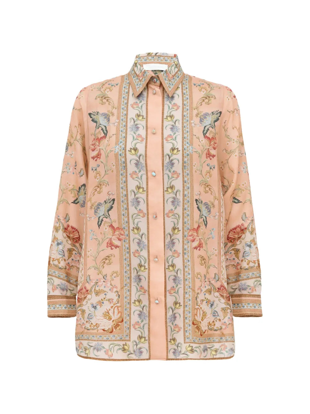 Zimmermann Floral-Print Silk Blouse — Peach