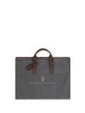 Brunello Cucinelli Techno Fabric and Leather Garment Bag — Grey