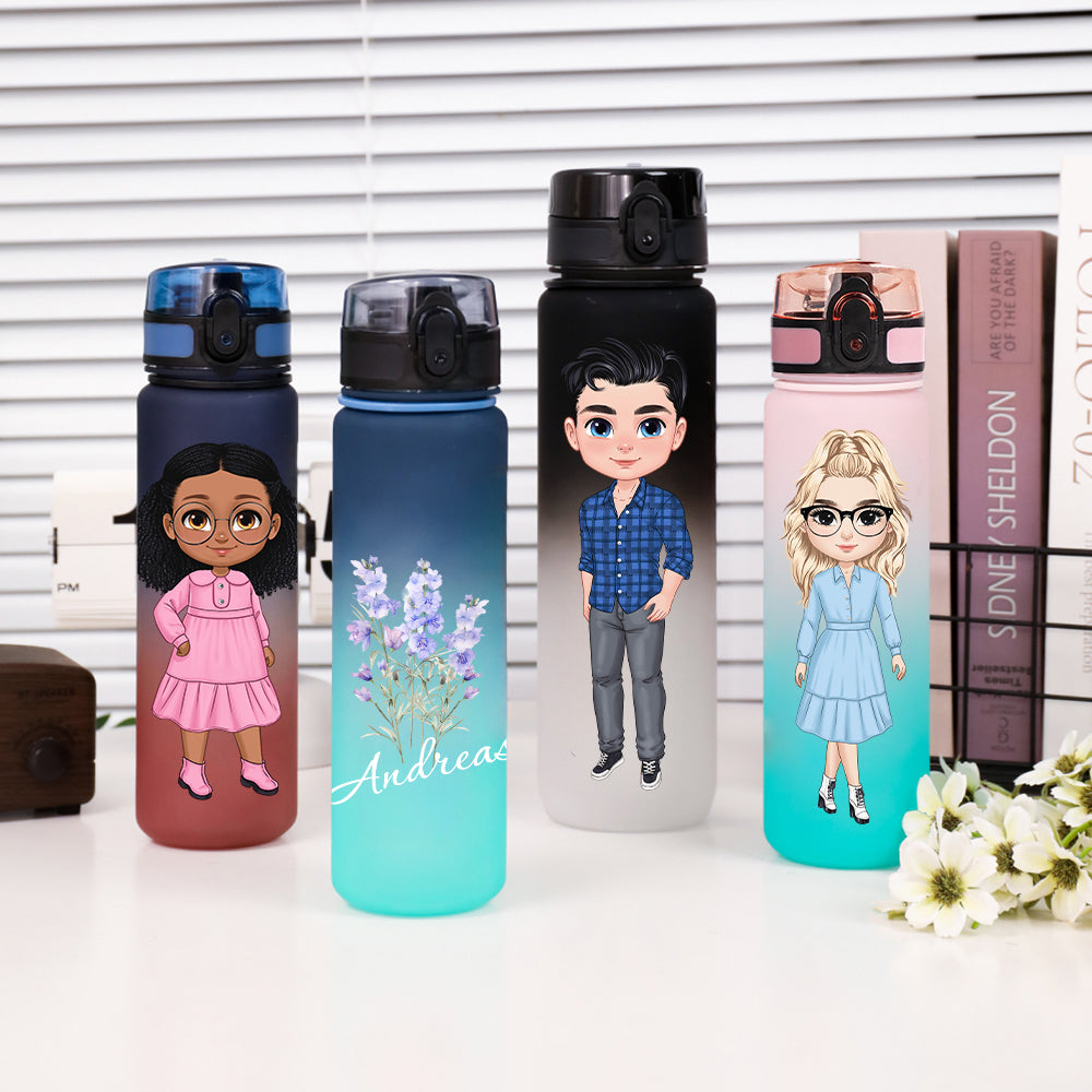 Personalizada Lindo personaje de dibujos animados Nacimiento Flor Bola Nombre Deporte Botella de agua con pajita y tapa a prueba de derrames Cumpleaños Vuelta al cole Regalo para la familia