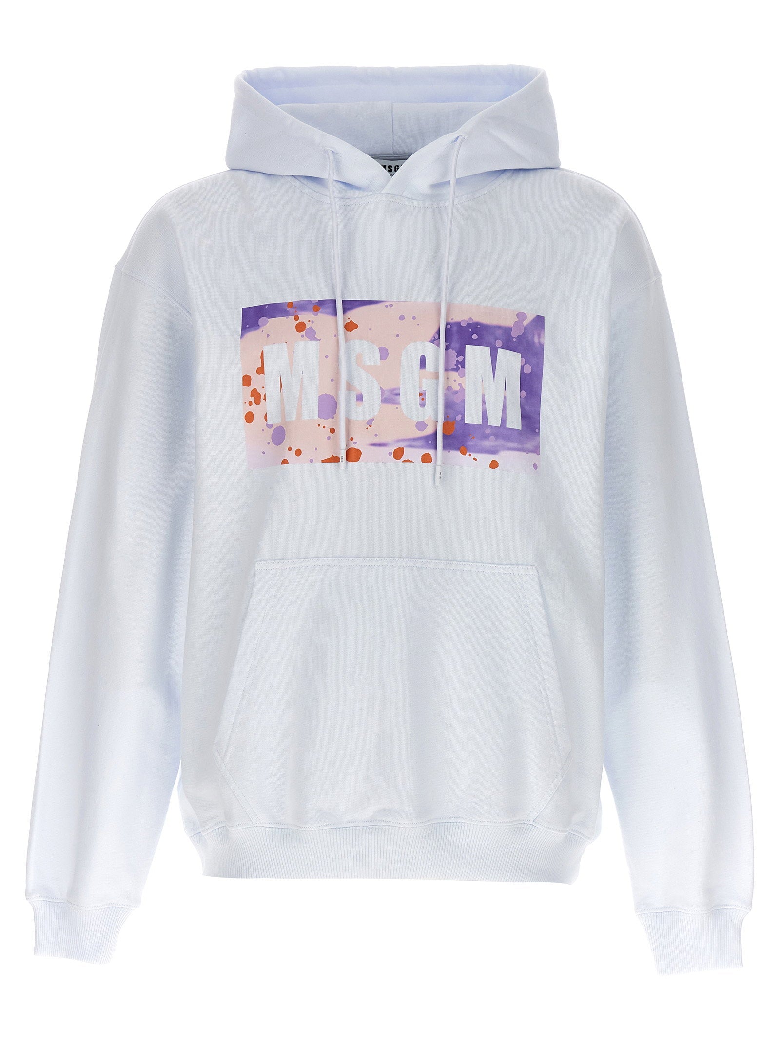 Msgm Box Logo Print Hoodie — White