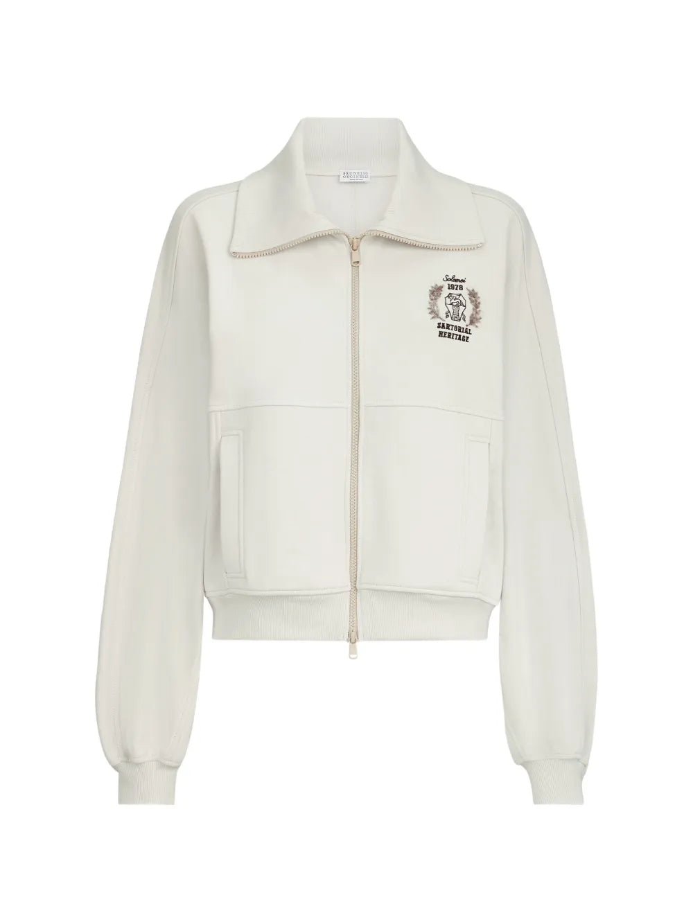 Brunello Cucinelli Embroidered Heraldic Cotton Sweatshirt — White