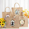 Acuarela Vintage Personalizada Marco Floral Retrato de Mascota Bolsa de Yute Grande con Nombre Fiesta en la Playa Aniversario Cumpleaños Regalo para Amantes de Perros y Gatos