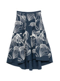 Kiton Floral-Embroidered Asymmetric Skirt — Navy