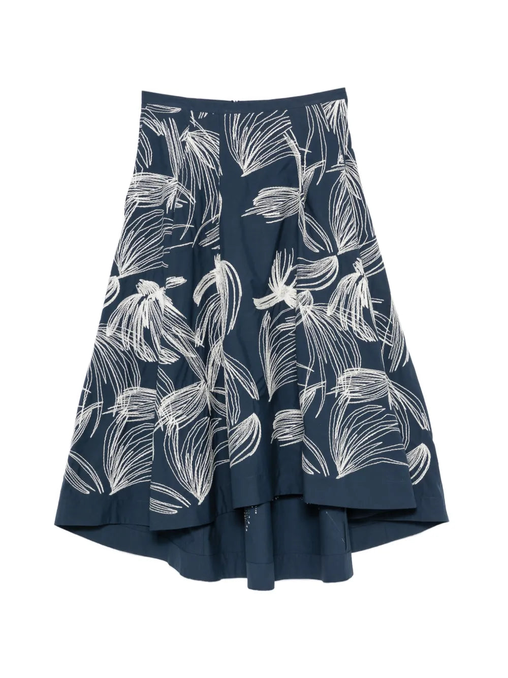 Kiton Floral-Embroidered Asymmetric Skirt — Navy