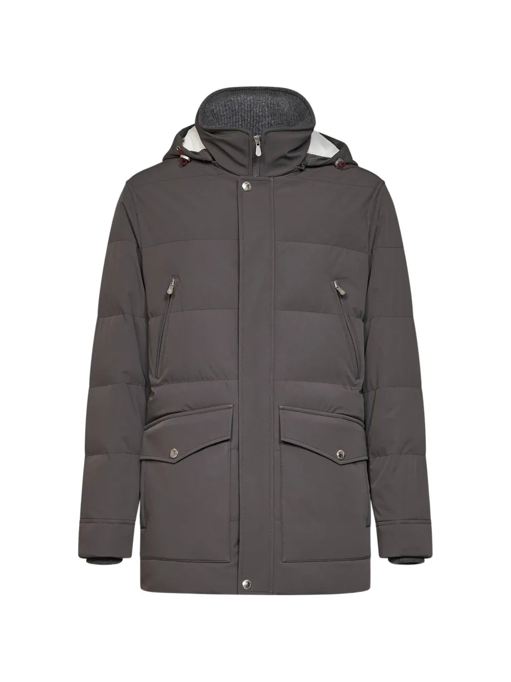 Brunello Cucinelli Padded with Detachable Hood Down Jacket — Charcoal