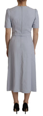 Women's Blue Floral Applique Midi Viscose Dress Acetate Elastane
