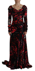 Women's Floral Silk Dress Black Elastane
