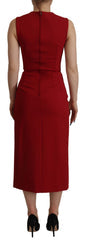 Women's Red Sweetheart Neck Bodycon Midi Dress Viscose Nylon Elastane