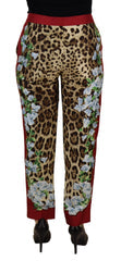 Women's Leopard Floral Printed Silk Trousers Multicolor