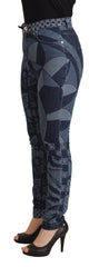 Women's Blue Floral High Waist Skinny Denim Jeans Cotton Elastane Clothing