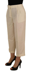 Women's High-Waist Cropped Virgin Wool Trousers Ivory Elastane