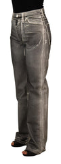 Women's Grey Washed High Waist Denim Pants Cotton Jeans