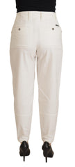 White High Waist Tapered Women Cotton Pants Elastane