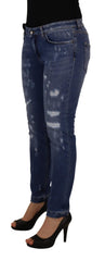 Women's Blue Washed Cotton Skinny Low Waist Denim Jeans Clothing