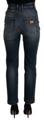 Women's High-Waist Skinny Denim Jeans Blue Cotton Elastane