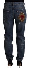 Women's Baroque Heart Logo Patch Jeans Blue Cotton