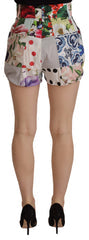 Women's Multicolor Patchwork High Waist Cotton Shorts