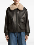 Peserico Shearling-Collar Leather Bomber Jacket — Black
