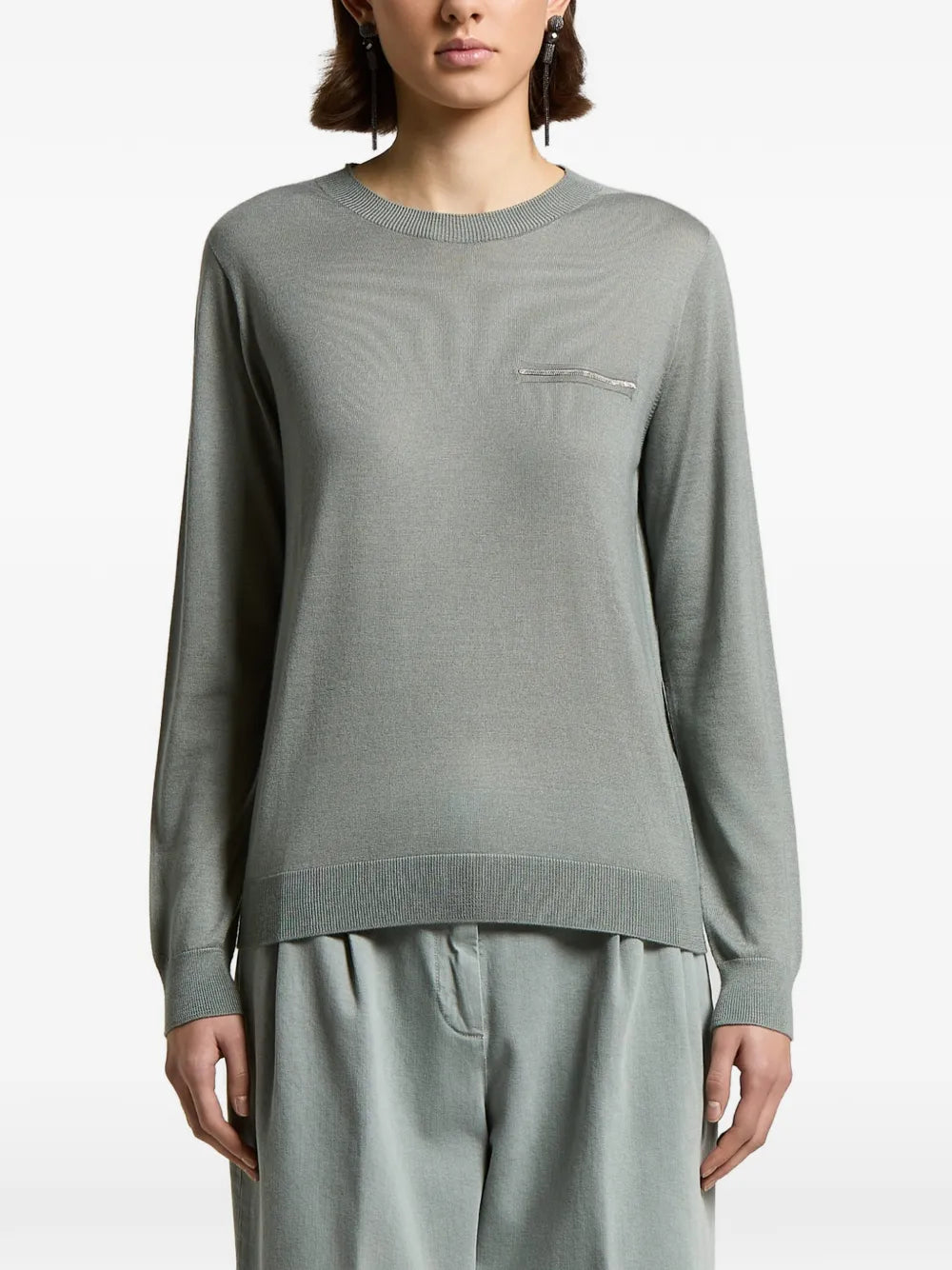 Peserico Bead-Embellished Pocket Sweater — Green