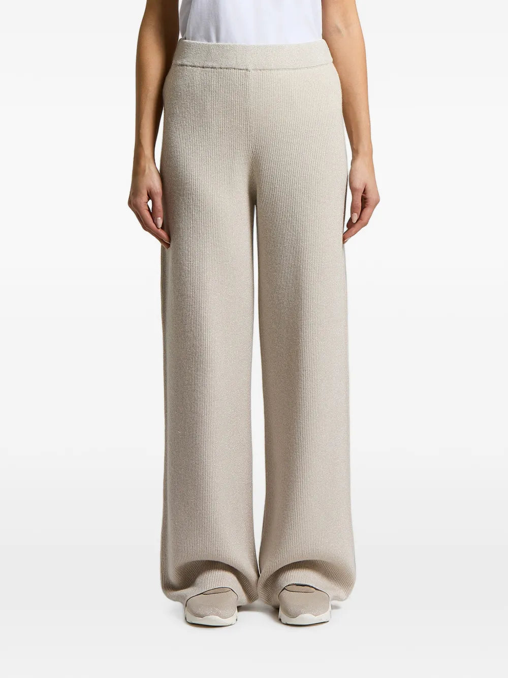 Peserico Ribbed-Knit Wide-Leg Trousers — Beige