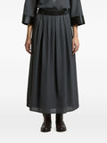 Peserico Pleated Satin-Trim Skirt — Gray