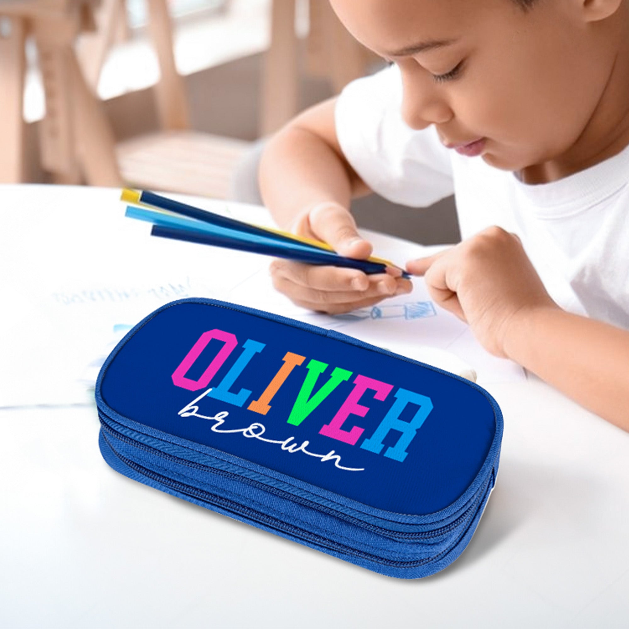 Estuche para lápices personalizado de neón de doble capa con nombre Material escolar Vuelta al cole Regalo de cumpleaños para profesores Niños