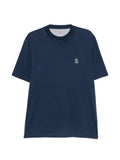 Brunello Cucinelli Embroidered-Logo Cotton T-Shirt — Navy