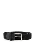 Kiton Braided Leather-Trim Belt — Black