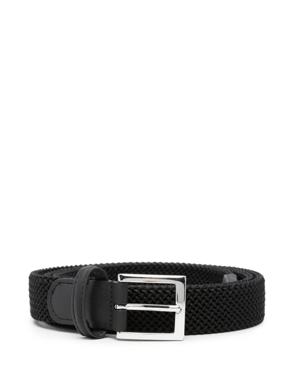 Kiton Braided Leather-Trim Belt — Black