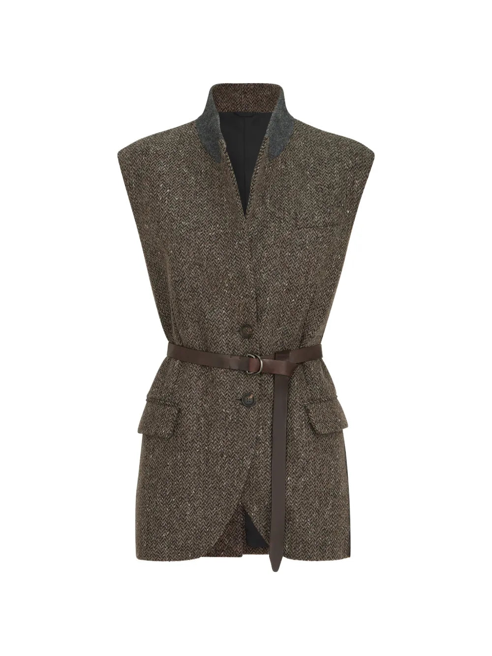 Brunello Cucinelli Chevron Virgin Wool Vest — Olive