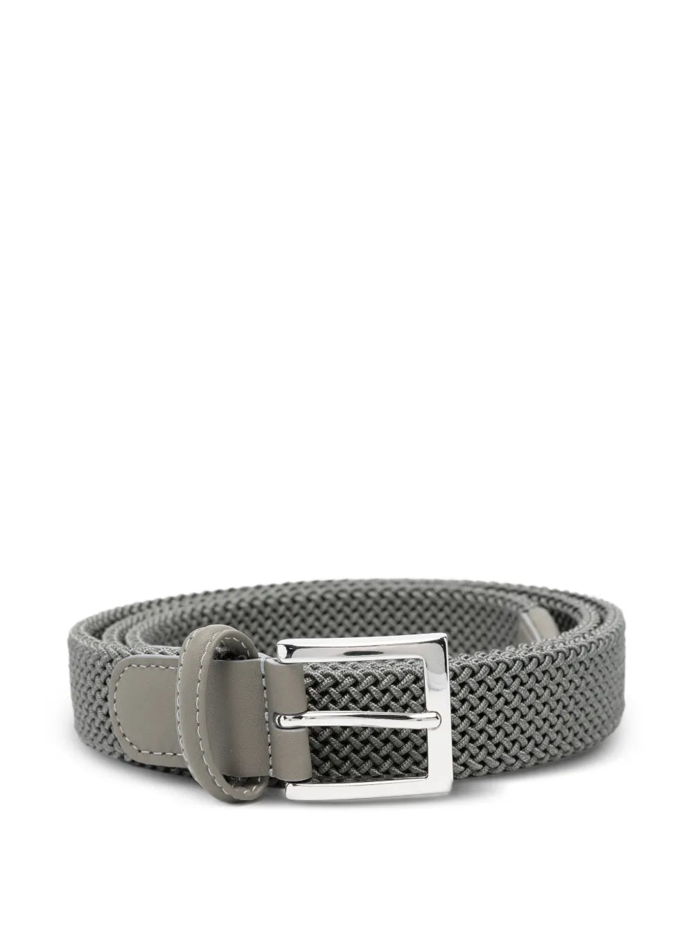 Kiton Braided Leather-Trim Belt — Grey