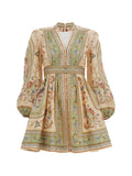 Zimmermann Floral-Print Linen Dress — Cream