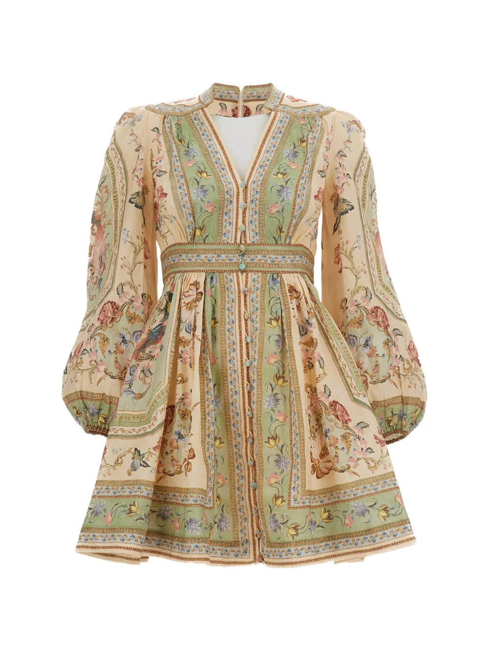 Zimmermann Floral-Print Linen Dress — Cream