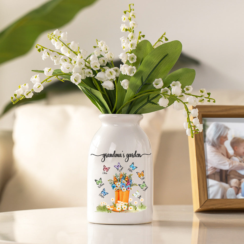 Bota personalizada Jardín de Mariposas Florero de cerámica con apodo y 1-8 nombres Cumpleaños Día de la Madre Regalo para mamá Abuela