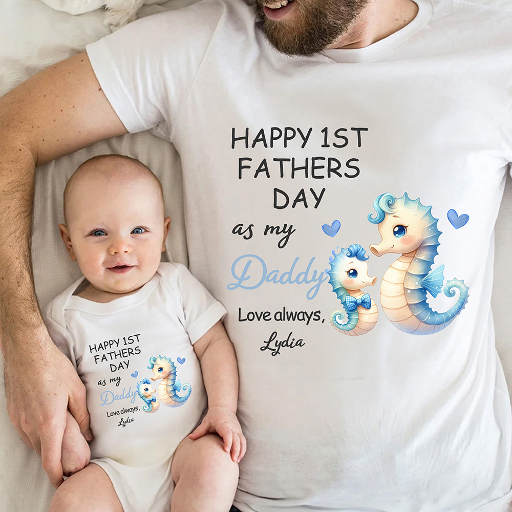 Personalizado lindo caballito de mar erizo animales de la familia 100% algodón bebé body camiseta a juego con el nombre primer regalo del día del padre para papá recién nacido