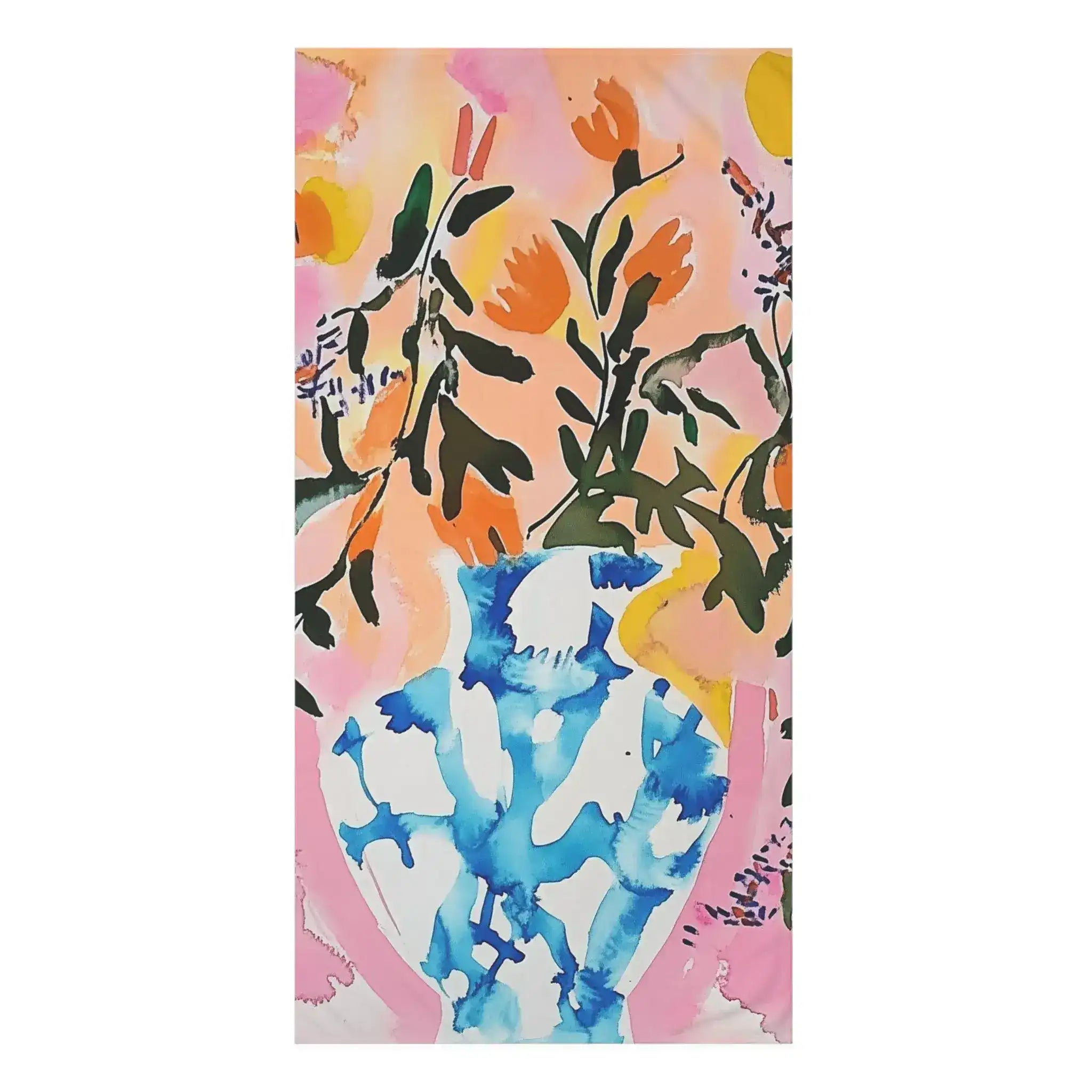Bright Floral Arrangement in Blue Vase Bath Towel