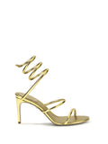 Rene Caovilla Snake-Wrapped Metallic Leather Heel Sandal — Gold