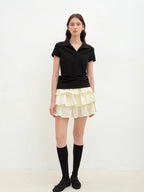 Dublin Lapel Straight Shoulder Slim Fit Short Sleeve T-shirt Tops Women