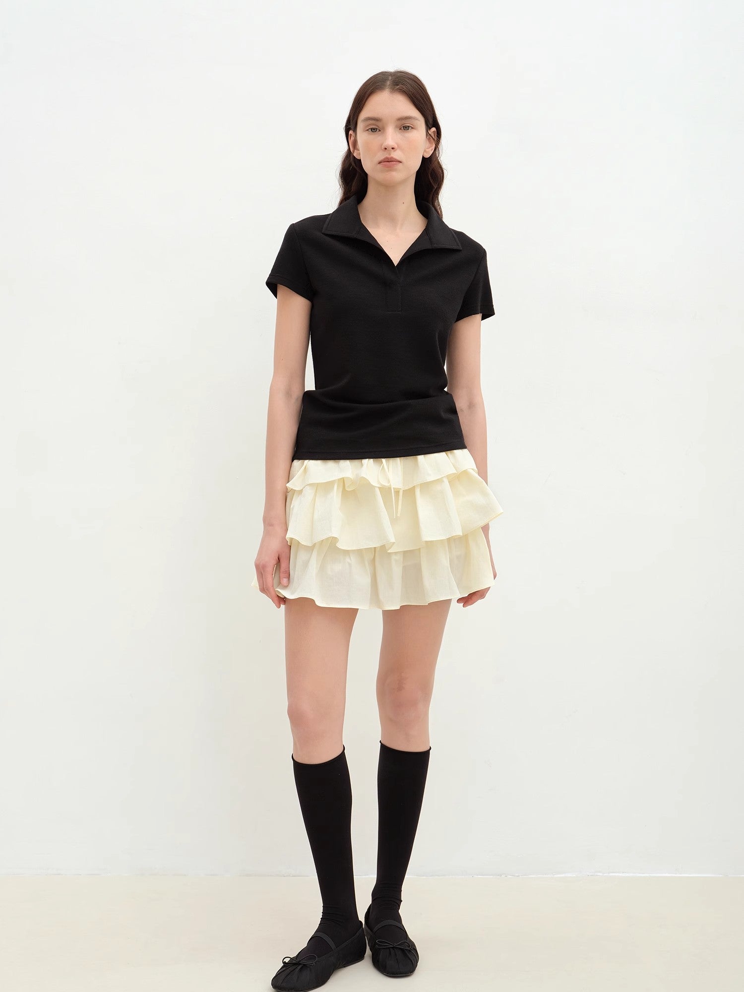 Dublin Lapel Straight Shoulder Slim Fit Short Sleeve T-shirt Tops Women