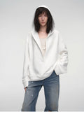 Leisure Style Handmade Rice Grain Embroidery Sequins Deep V Hooded Simple Profile Sweatshirt