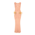 Vanilla Apricot Knit Dress With Feathers