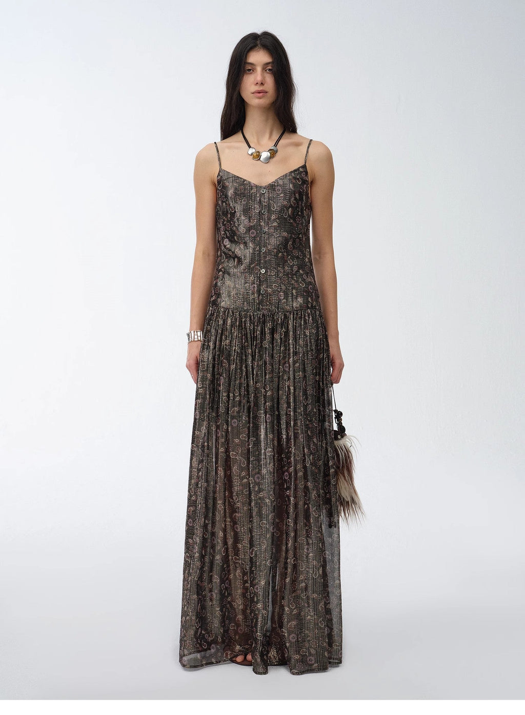 Floating Lights Retro Paisley Print Silk Holiday Sling Dress