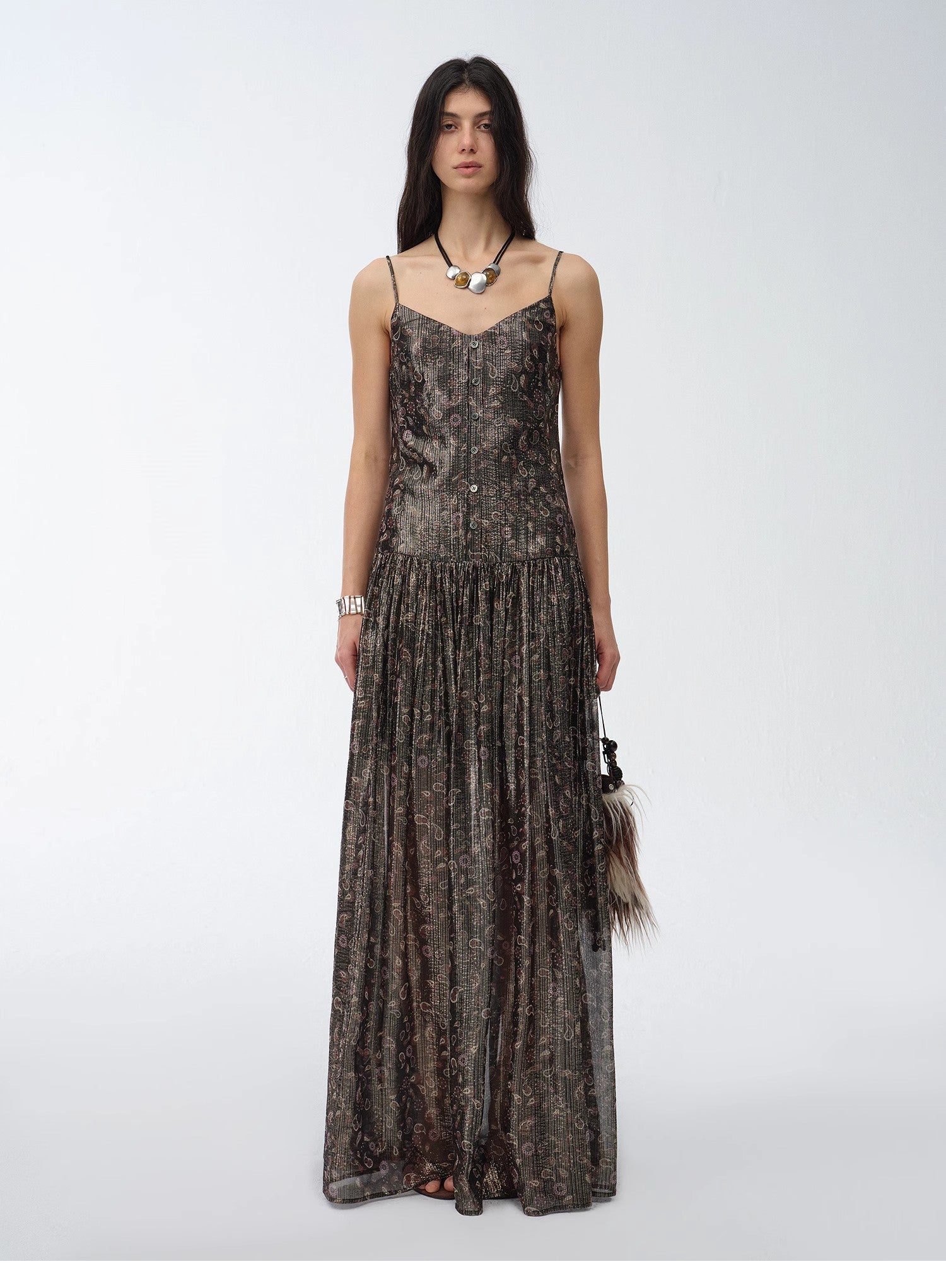 Floating Lights Retro Paisley Print Silk Holiday Sling Dress