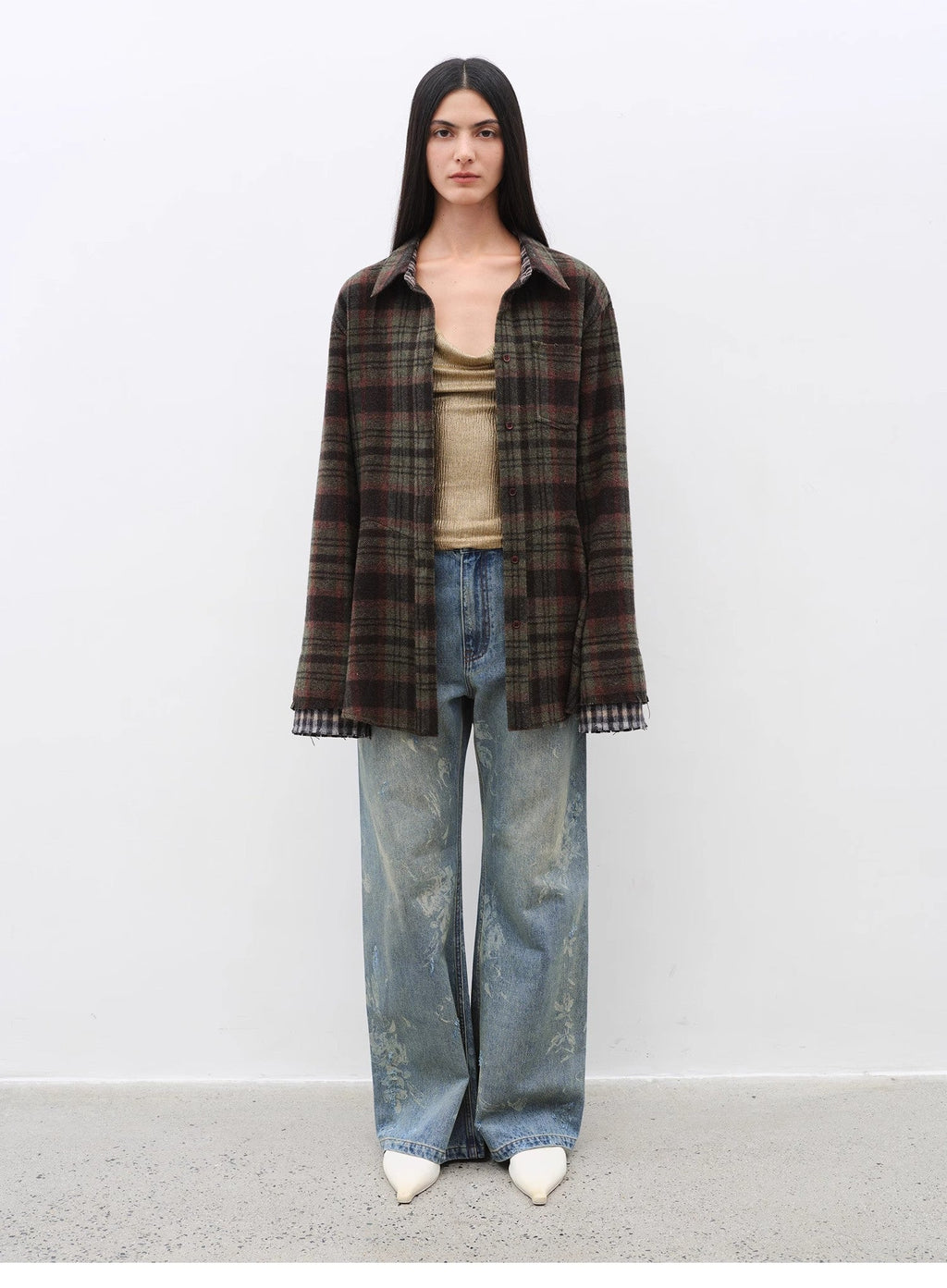 Denim Shadowretro washed printed layered casual slimming cotton bootcut jeans