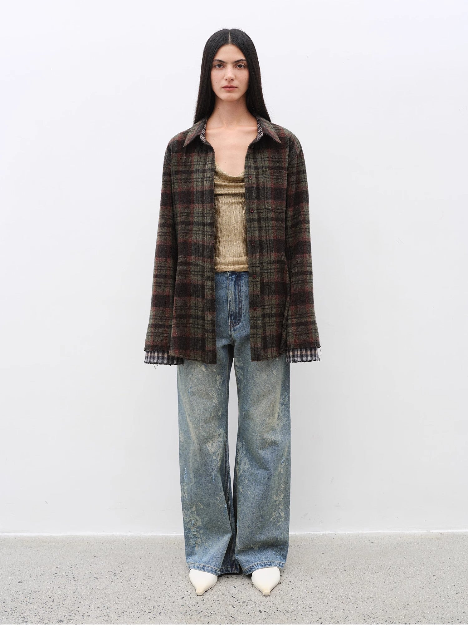 Denim Shadowretro washed printed layered casual slimming cotton bootcut jeans