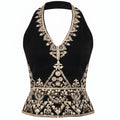 Black Floral-Embroidered Tailored Vest | PR Sample
